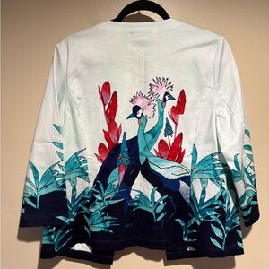 Chico's Womens open Front Tropical print birds Jacket Size 1 / medium